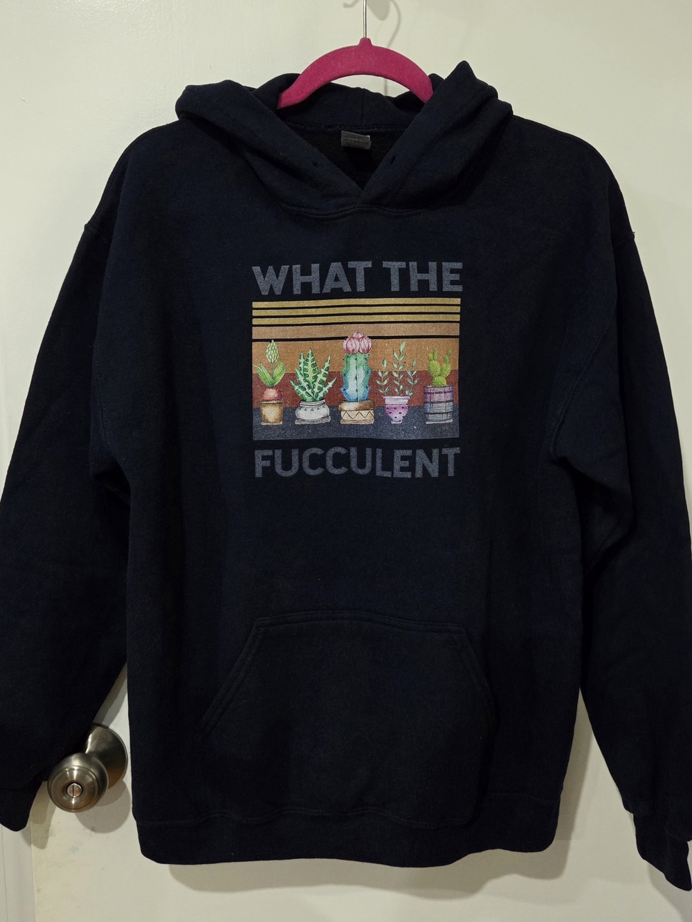 Gildan Navy Crewneck Hoodie with Colorful Succulent Graphic